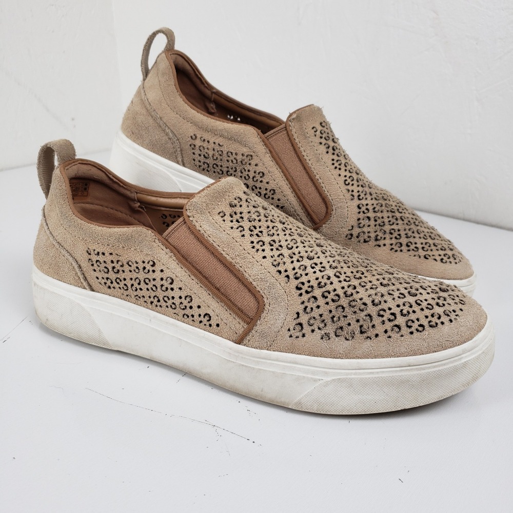 Vionic Kimmie Perf Tan Suede Perforated Slip On Shoes Platform Sneakers‎ Size 8